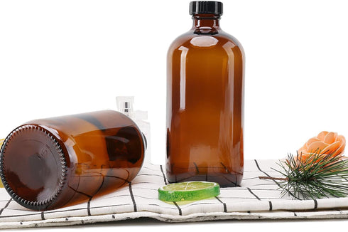 2pcs 16oz Amber Glass Boston Round Bottles with Air Tight Seal, Perfect for Storing Condiments and Homemade Oils