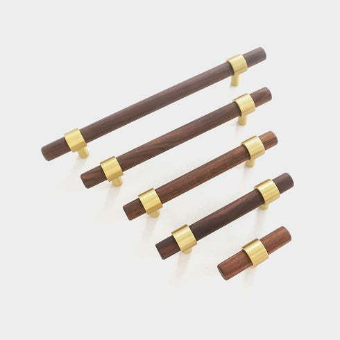 2-1/2" (2-1/2" MFYS Wood Drawer Pulls Knobs Brushed Brass Cabinet Knobs Pulls Walnut Handles for Dresser Hardware Hole