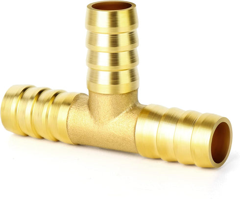 GASHER 10 Pieces Brass Hose Barb Tee, 3-Way Hose Fitting (1/4" x 1/4" x 1/4")