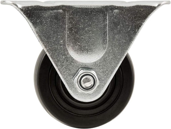 Heavy Duty Rubber Caster Wheel with Rigid Non-Swivel Top Plate - 3-Inch, 225 lb Load Capacity