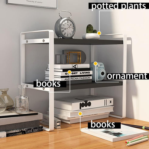 Desktop Organizer Shelf, SIDIANBAN Adjustable Office Storage Rack for Computer Desk Supplies, Black