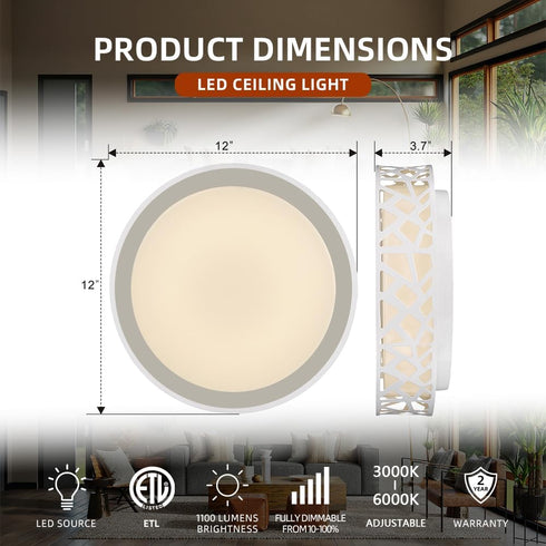 Fixture,15W 1600 Dimmable 3000K Flush Mount Ceiling Light Lumens LED Ceiling Lights, Warm White Light Fixtures Ceiling