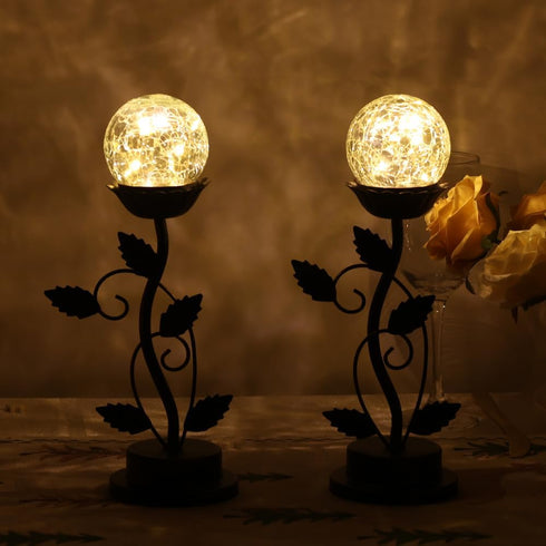 Set 2 Bulb NEEDOMO of Led Table Lamp Bedside Nightstand Lamps, Crackle Glass Ball Led with Bronze Metal Leaf Desk
