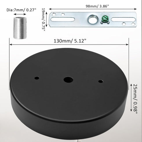 Kyuionty 5 Inch/ 13CM Light Ceiling Canopy Kit, Black Single Hole Chandelier Ceiling Cover Plate for Pendant Lights