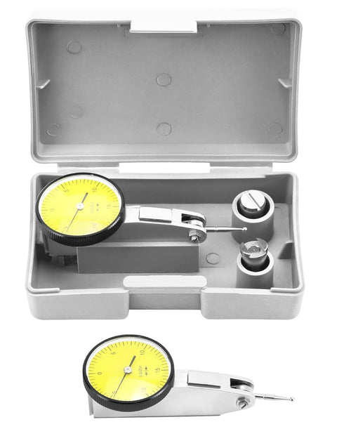 QWORK Dial Test Indicator, with 2 Steel Dovetail Clamps 3/8'' and 5/32'', 0.030" Test Indicator 0. 0005" GR Dial Reading 0-15-0, for Machine Set-Up, Narrow Area Measurement