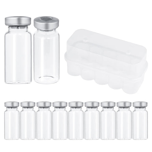 10ml Glass Vials for Injection, with Self Healing Injection Port, Transparent Sealed, Empty Vials for Injection (50,