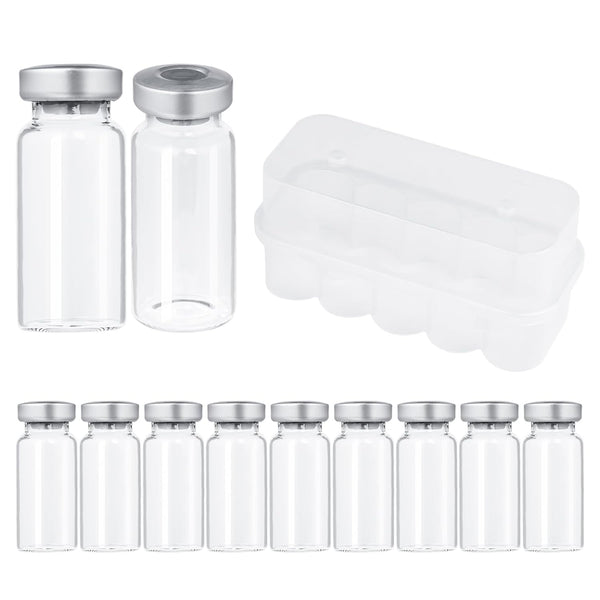 10ml Glass Vials for Injection, with Self Healing Injection Port, Transparent Sealed, Empty Vials for Injection (50,