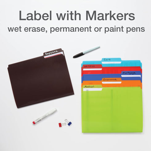 Oxford Poly File Folders, 24 Pack Plastic File Folders with 1/3 Cut Tabs for Letter Size Papers, Blue, Red, Orange,