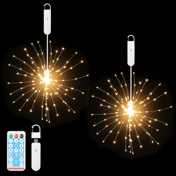 120LED Firework Lights Rechargeable,Hanging Likes Star Fairy String Light 8 Modes,Waterproof Warm