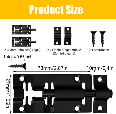 LXUEJIE 2 Pack 12 Barrel Bolt Lock, Slide Bolt Latch Lock, Door Latch Lock Slide Bolt Heavy Duty Security Sliding Latch