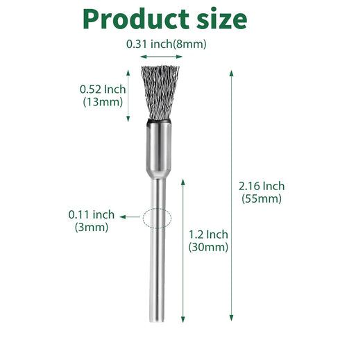 Bremorou 15 Pcs Wire Brush Straight Extended Steel Cleaning Brush for Drill Fine Pen Wire Scrub Mandrel Rust Paint