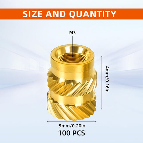 M3 Threaded Inserts, M3 x 4mm x 5mm Metric Knurled Nuts, 100 PCS Brass Heat Set Insert for 3D Printing