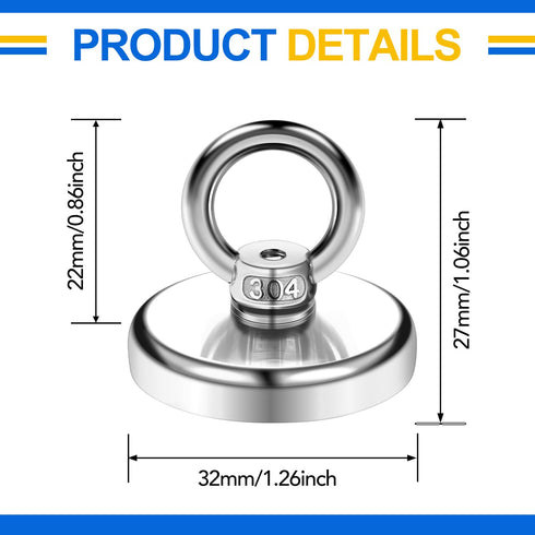 DIYMAG Magnetic Hooks - 100 lbs Heavy Duty Neodymium Magnet Hooks with Countersunk Hole, Pack of 6