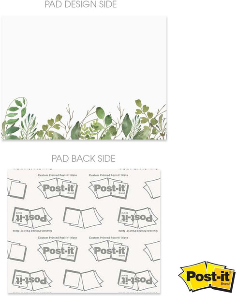Watercolor Wild Greenery Sticky Note Pads, 4" x 3", Set of 6 Pads, 50 Sheets Per Pad, Made in USA
