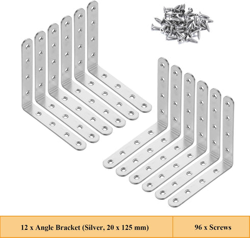 Wopanxye 12 Pack 20 125 mm Angle Corner Brackets for Shelf, x Stainless Steel Brace, Right Angle L-Shaped Sheet
