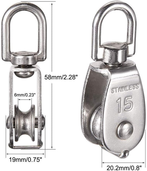 Stainless Steel Wire Rope Crane Pulley Block M15 - 6Pcs Single Pulley Block Hanging Wire Towing Wheel