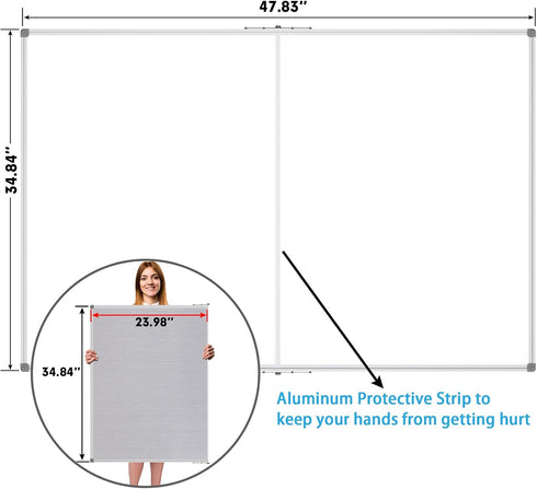 JILoffice Magnetic Foldable White Board, 48" x 36", Dry Erase Whiteboard, Silver Aluminum Frame, Wall Mounted