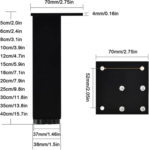 TXGJWRA 4 Pack 15cm Black,Black-25cm(9.8in) Furniture Legs, Heavy Duty DIY Furniture Metal Table feet, Replacement Sofa