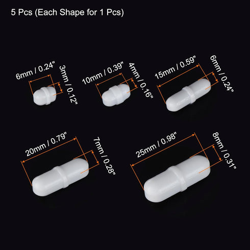 MECCANIXITY Magnetic Stirrer Mixer Stir Bar Rod 6/10/15/20/25mm with Ring Shape PTFE Coating Magnet White for Laboratory 5Pcs