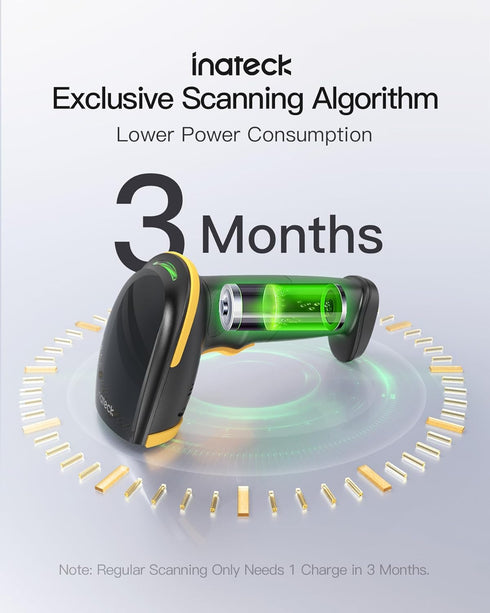 Inateck Wireless Barcode Scanner, Bluetooth Bar Code Scanner, 1D USB Handheld Reader, 1 Charge Lasts 3 Months, Scanner