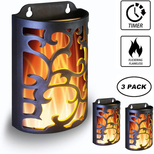 Decorative Lanterns with Timer, Candle Light Flameless Candles Indoor/Outdoor Wall Sconces,Flickering Flames Wall Light for Hallway, Bathroom,Use 3AA Battery(NOT Included),3 Pack by yucanucax