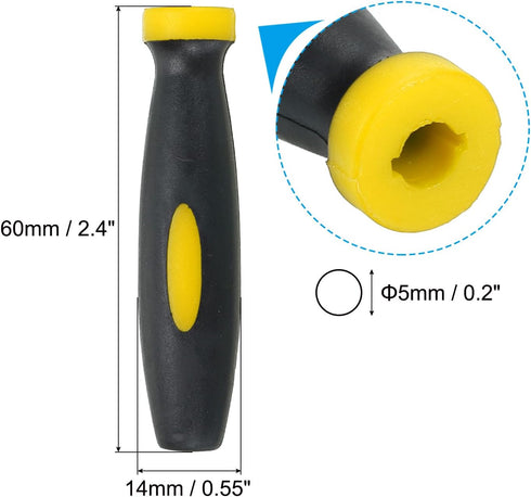 PATIKIL 2.4 Inch Rubber File Handle, 5 Pack File Cutting Tool File Handle Replacement Accessories for 0.2" Diameter File, Black Yellow by PATIKIL