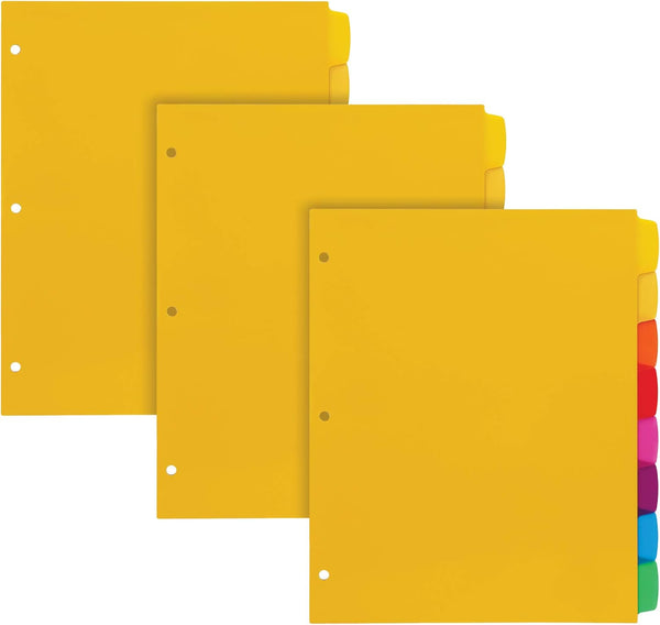 Oxford Write & Erase Plastic Binder Dividers, 8 Tab, Write On Tabs, Erase with Ballpoint Pen, 3 Sets, Asstd. Colors