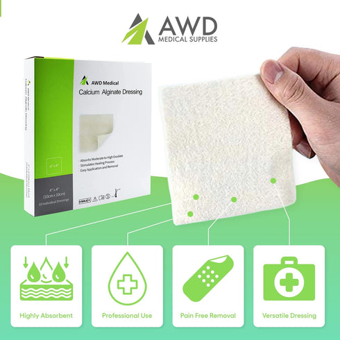 (6" 6" 5/Bx) AWD Medical Calcium Alginate Wound Dressing - Highly Absorbent Gauze Pads and Wound Care Products, Quick