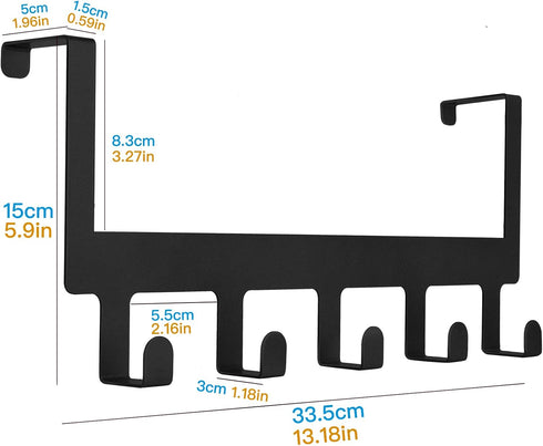 Over Door Hook Hanger - Heavy-Duty Bathroom Towel Rack with 5 Hooks for Bathroom, Bedroom, Kitchen