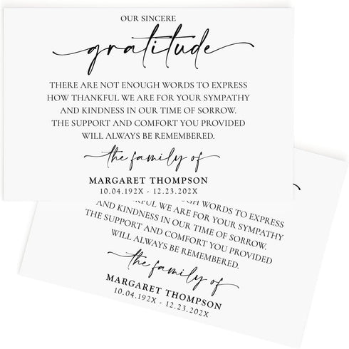 All Ewired Up Custom Funeral Thank You Cards Minimalist Script Sympathy Cards, Simple Gratitude Memorial