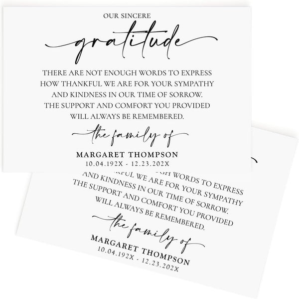 All Ewired Up Custom Funeral Thank You Cards Minimalist Script Sympathy Cards, Simple Gratitude Memorial