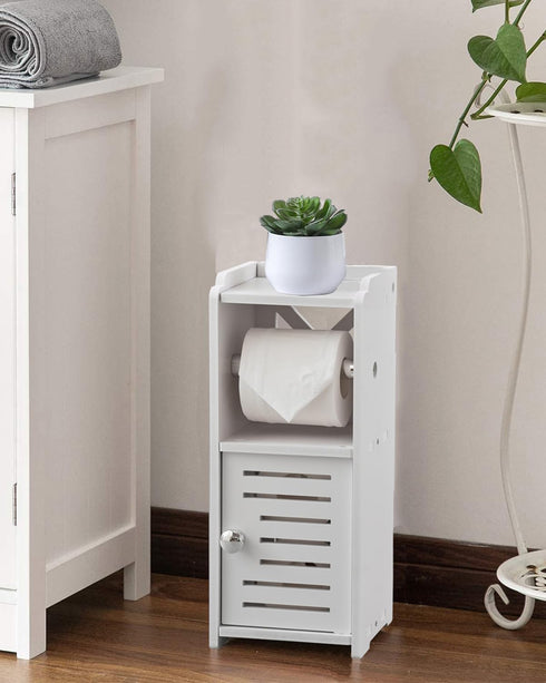 AOJEZOR Toilet Paper Holder Stand: Free Standing PVC Bathroom Cabinet - Small Bathroom Storage for Apartment Dwellers