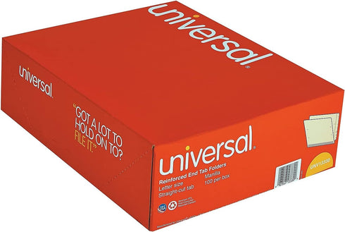 Universal UNV13330 Deluxe Reinforced Straight End Tab Folders - Manila, Letter Size (100/Box)