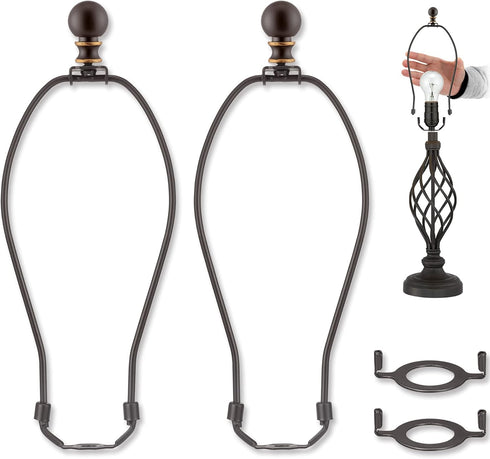 Bronze Lamp Shade Holder with 2 Set Lamp Finials - 10 Inch Lamp Harp, E26 Light Base UNO Fitter Adapter