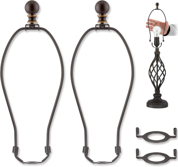 Bronze Lamp Shade Holder with 2 Set Lamp Finials - 10 Inch Lamp Harp, E26 Light Base UNO Fitter Adapter