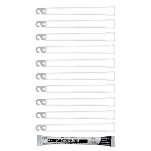 Cyalume White Emergency Glow Sticks - Premium 6” SnapLight, 8 Hour Duration, Bulk Pack of 10
