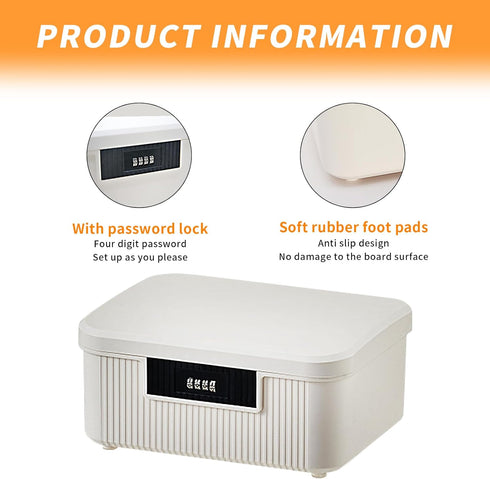 Lockable Storage Container Bin, 2.3 Gallon Heavy Duty Plastic Organizer Box with Combination Lock, White