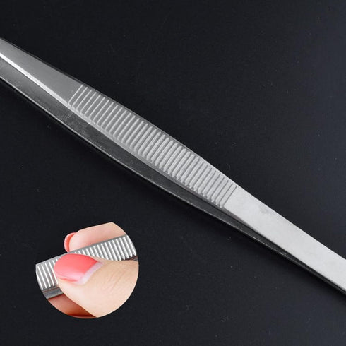 Long Forceps Tweezers, Precision Curved Science Surgical Tongs, Serrated Bent Tweezers with Knurled Handles (1PCS)