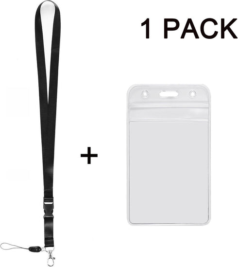 YOUOWO Clear ID Badge Holder Vertical with Black Lanyards, Detachable Buckle Safety Lanyard