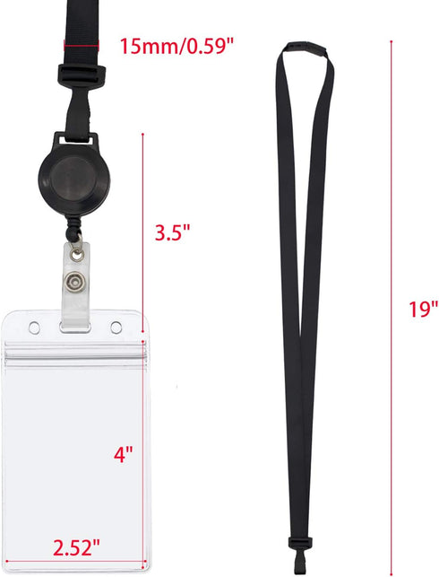 Retractable Breakaway Lanyard with ID Badge Holder, Adjustable Carabiner, Waterproof Zip Card Holder, Black 2 Pack