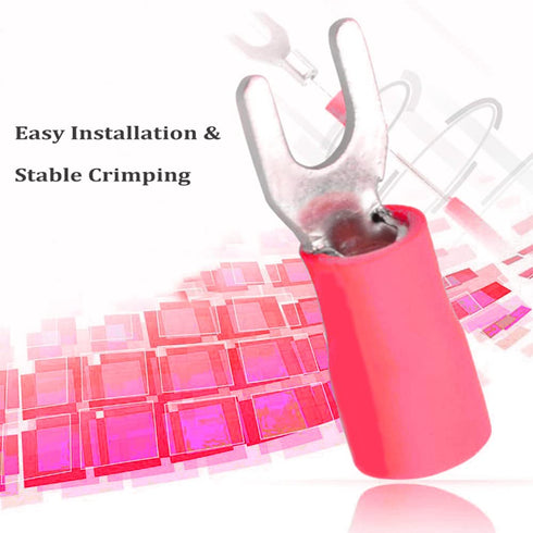 200 Pcs Insulated Fork Spade Wire Connector U Type Electrical Crimp Terminals #8 Black & Red (100 Pcs Red + 100 Pcs