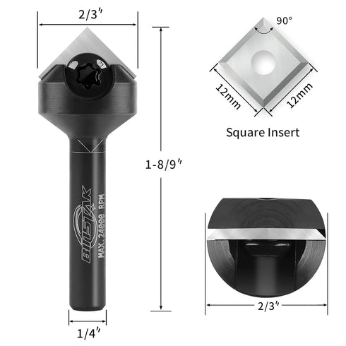 BINSTAK 90 1/4 Inch Degree V Groove Router Bit Shank, Carbide Insert Wood CNC Router Bits for Woodworking Engraving