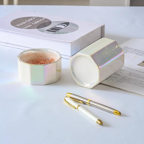 YOSCO Set 2 Desk Organizer of For Office, Pen Holder and Paper Clip Holder, Ceramic Cute Pencil Cup, Paper Clip