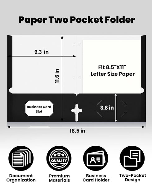 SUNEE Folders with Pockets, 50 Pack, 3 Hole Punched, Black, 2 Pocket Folders for School Office Home