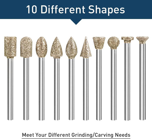 Diamond Grinding Burr Bit Set, 20Pcs Rotary Tool Accessories for Stone, Ceramic, Glass Carving