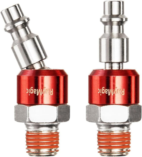 Industrial-Grade 1/4" Swivel Air Plug, 2-Pack 360 Swivel Steel Red Electrophoresis Plug, 1/4-Inch NPT Male