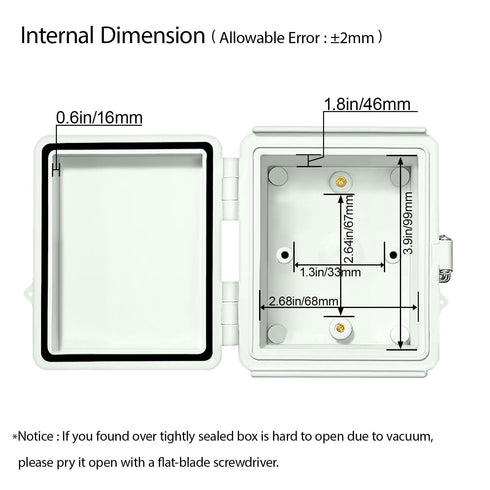 LeMotech Electrical Box, IP67 Waterproof Hinged Cover Junction Box, ABS Plastic with Mounting Plate