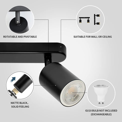 SGGSHENNAN 2 Gu10 (Black-2 Adjustable Spotlight Ceiling Light Fixture Light Track Lighting Indoor Directional Light