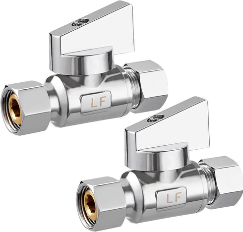2 Pack Chrome Brass 3/8" Comp FIP x 3/8 Inch Compression MIP Quarter Turn Water Straight Angle Stop Valve