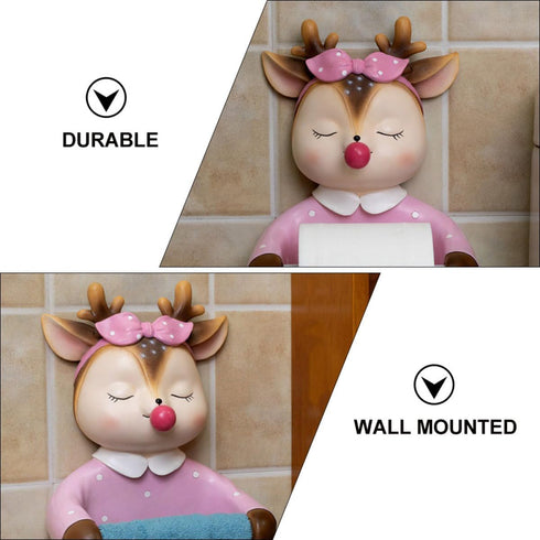 STOBAZA Cartoon Toilet Paper Holder Wall-Mounted Cute Deer Design Bathroom Tissue Rack Decorative Storage for Toilet